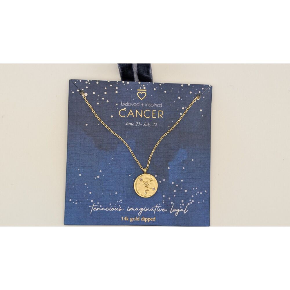 Beloved + Inspired Cancer Zodiac Necklace 14k Gold Dipped Pendant